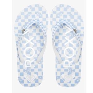 Roxy Girl Pebbles Blue Checkered Flip Flops‎ Sandals Kids Size 11 NEW